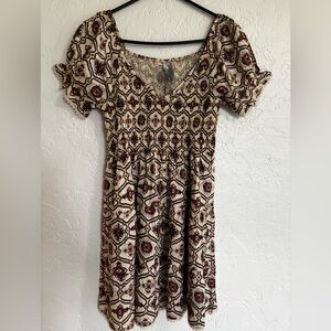 NWT Speed Limit MPH Brown Boho Smocked Peasant Dress‎ L